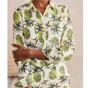 Boden linen pineapple print long sleeve button down shirt Sz 20/22 W0698